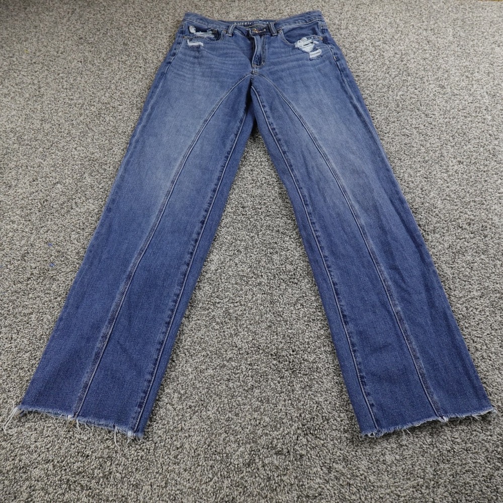 American Eagle Jeans Womens 2 Blue Denim Pants Low Rise Baggy Straight Stretch